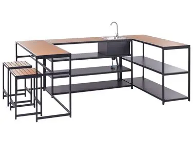 Conjunto de cocina de exterior con fregadero AVETRANA Negro Metal - Jardín y balcón