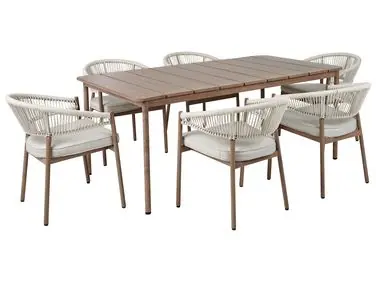 Conjunto de comedor exterior 6 plazas FLAVIA Marrón Metal con cojines - Jardín y balcón
