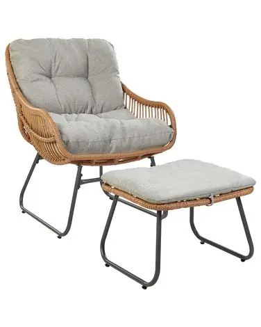 Silla de jardín MESTRE con reposapiés Ratán sintético Natural - Jardín y balcón