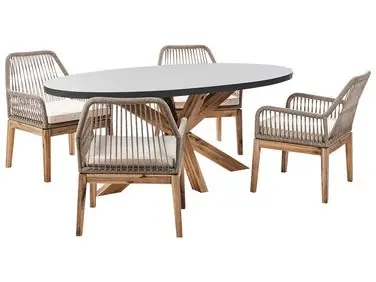 Conjunto de comedor exterior 4 plazas ORISTANO Beige Cemento con cojines - Jardín y balcón