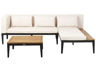 Garden Corner Sofa with Table 3 Seater BRACCIANO Left Hand Light Beige Certified Acacia Wood - Garden & Balcony