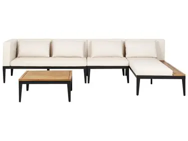 Garden Corner Sofa with Table 4 Seater BRACCIANO Left Hand Light Beige Certified Acacia Wood - Garden & Balcony