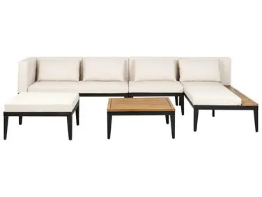 Conjunto de jardín con mesa y otomana 4 plazas BRACCIANO Izquierda Beige claro Madera de acacia certificada - Jardín y balcón