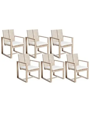 Conjunto de 6 sillas de jardín con cojines AZZANELLO Madera de acacia Blanco crema - Jardín y balcón