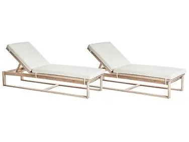 Conjunto de 2 tumbonas con cojines AZZANELLO Madera de acacia Blanco crema - Jardín y balcón