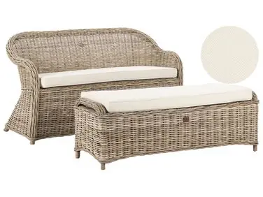 Garden Bench with Cushion SUSUA 141 cm with Ottoman Rattan Natural - Garden & Balcony