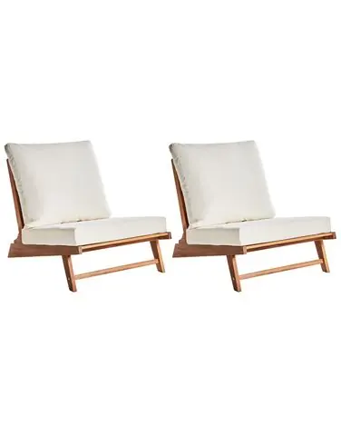 Conjunto de 2 sillas de jardín con cojines MICCIANO Madera de acacia Blanco crema - Jardín y balcón