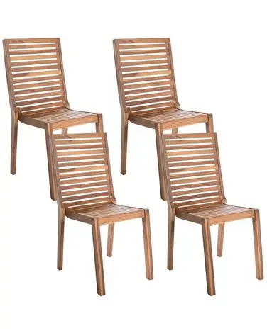 Set of 4 Garden Chairs OMBRIANO Certified Acacia Wood Light Brown - Garden & Balcony