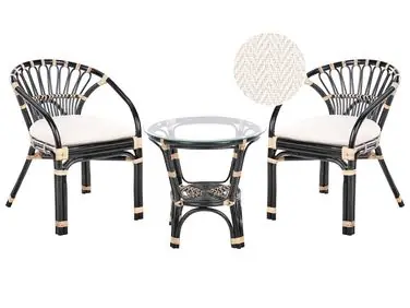 Bistro Set with Cushions PECORINI Rattan Black - Garden & Balcony