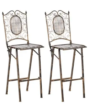 Set of 2 Garden Bar Chairs BORMIO Folding Metal Black - Garden & Balcony