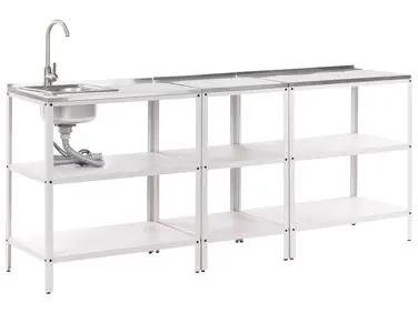 3 Piece Outdoor Kitchen Set with Sink VILAMA White Metal - Garden & Balcony