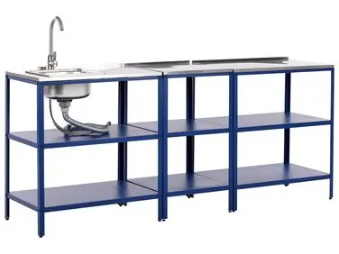 3 Piece Outdoor Kitchen Set with Sink VILAMA Blue Metal - Garden & Balcony