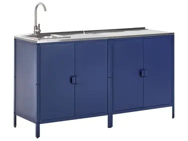 Conjunto de 2 muebles de cocina exterior con fregadero VILAMA Azul Metal - Jardín y balcón