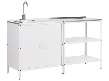 Conjunto de 2 muebles de cocina exterior con fregadero VILAMA Blanco Metal - Jardín y balcón