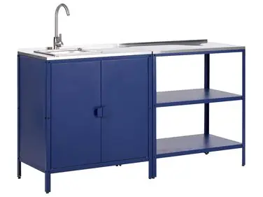 Conjunto de 2 muebles de cocina exterior con fregadero VILAMA Azul Metal - Jardín y balcón