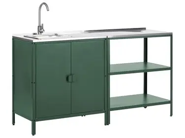 Conjunto de 2 muebles de cocina exterior con fregadero VILAMA Verde Metal - Jardín y balcón