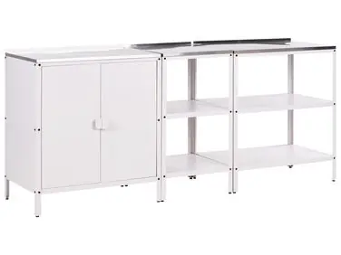 Conjunto de 3 muebles de cocina exterior VILAMA Blanco Metal - Jardín y balcón