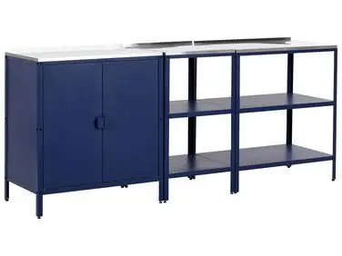 3 Piece Outdoor Kitchen Set VILAMA Blue Metal - Garden & Balcony