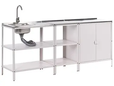 3 Piece Outdoor Kitchen Set with Sink VILAMA White Metal - Garden & Balcony