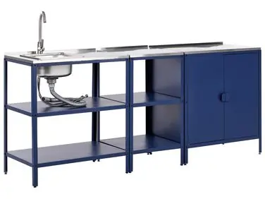 3 Piece Outdoor Kitchen Set with Sink VILAMA Blue Metal - Garden & Balcony