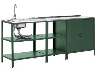 Conjunto de 3 muebles de cocina exterior con fregadero VILAMA Verde Metal - Jardín y balcón