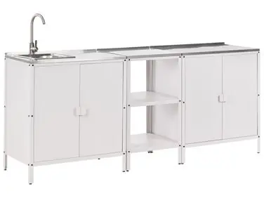 3 Piece Outdoor Kitchen Set with Sink VILAMA White Metal - Garden & Balcony