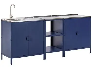 3 Piece Outdoor Kitchen Set with Sink VILAMA Blue Metal - Garden & Balcony