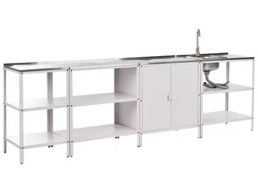 Conjunto de 4 muebles de cocina exterior con fregadero VILAMA Blanco Metal - Jardín y balcón