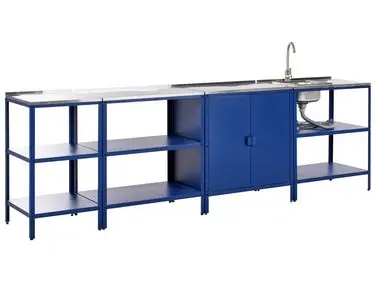 4 Piece Outdoor Kitchen Set with Sink VILAMA Blue Metal - Garden & Balcony