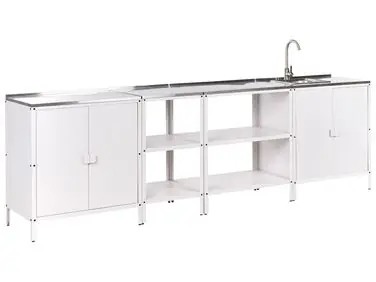 4 Piece Outdoor Kitchen Set with Sink VILAMA White Metal - Garden & Balcony