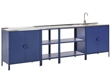 4 Piece Outdoor Kitchen Set with Sink VILAMA Blue Metal - Garden & Balcony
