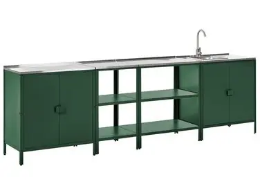 Conjunto de 4 muebles de cocina exterior con fregadero VILAMA Verde Metal - Jardín y balcón