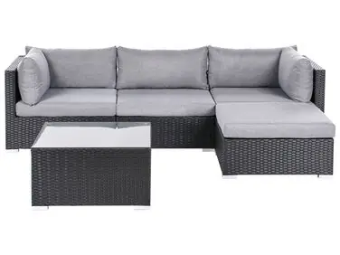 Garden Corner Sofa with Table 4 Seater SANO Left Hand Black PE Rattan - Garden & Balcony