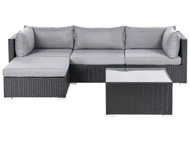 Garden Corner Sofa with Table 4 Seater SANO Right Hand Black PE Rattan - Garden & Balcony