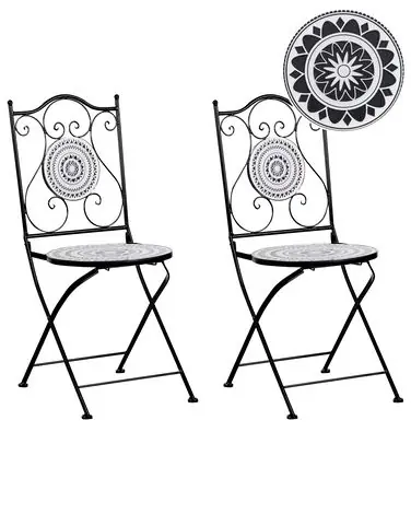 Set of 2 Garden Chairs COMISO Folding Metal Black/ White - Garden & Balcony