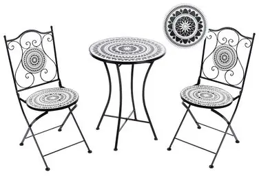 Bistro Set Folding COMISO Metal Black/ White - Garden & Balcony