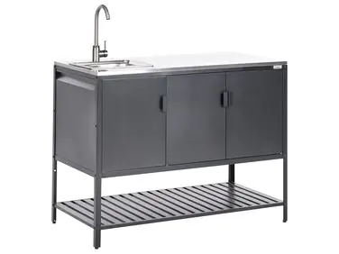 Armario de cocina exterior con fregadero MAENZA Negro Metal - Jardín y balcón