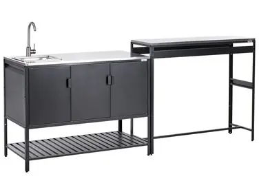 2 Piece Outdoor Kitchen Set with Sink MAENZA Black Metal - Garden & Balcony