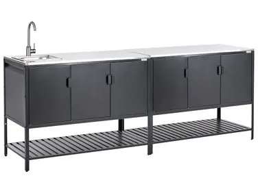 2 Piece Outdoor Kitchen Set with Sink MAENZA Black Metal - Garden & Balcony