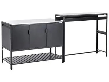 2 Piece Outdoor Kitchen Set with Bar Table MAENZA Black Metal - Garden & Balcony