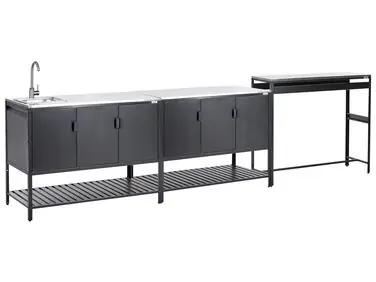 3 Piece Outdoor Kitchen Set with Sink MAENZA Black Metal - Garden & Balcony