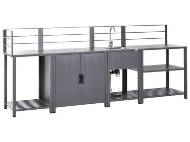 4 Piece Outdoor Kitchen Set with Sink VIGGIANO Grey Metal - Garden & Balcony