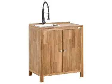 Armario de cocina exterior con fregadero VENOSA Marrón/Negro Madera de acacia - Jardín y balcón