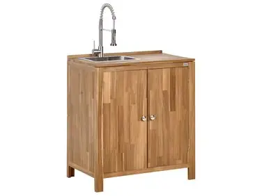 Armario de cocina exterior con fregadero VENOSA Marrón/Plateado Madera de acacia - Jardín y balcón