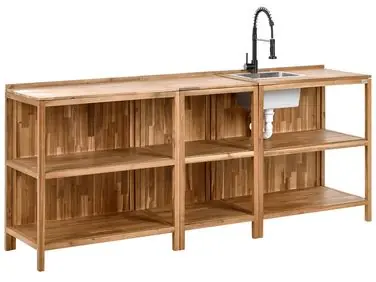 3 Piece Outdoor Kitchen Set with Sink VENOSA Brown/ Black Acacia Wood - Garden & Balcony