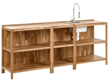 3 Piece Outdoor Kitchen Set with Sink VENOSA Brown/ Silver Acacia Wood - Garden & Balcony