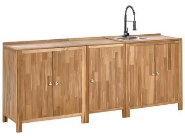 3 Piece Outdoor Kitchen Set with Sink VENOSA Brown/ Black Acacia Wood - Garden & Balcony