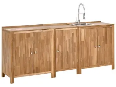 3 Piece Outdoor Kitchen Set with Sink VENOSA Brown/ Silver Acacia Wood - Garden & Balcony