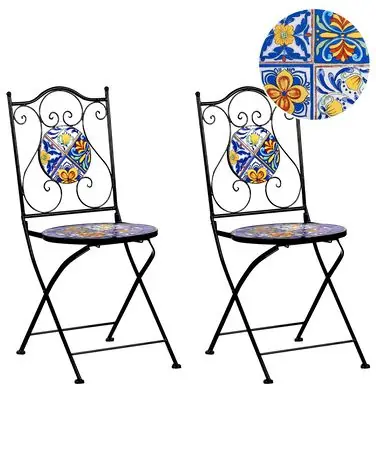 Conjunto de 2 sillas de jardín CORIANO plegable Metal Negro - Jardín y balcón