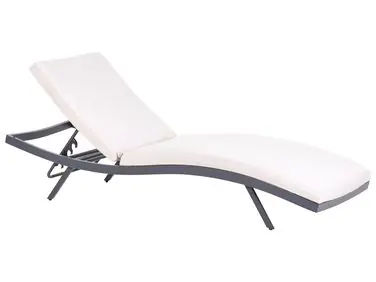 Sun Lounger with Cushion AMELIA Reclining Metal Light Beige - Garden & Balcony